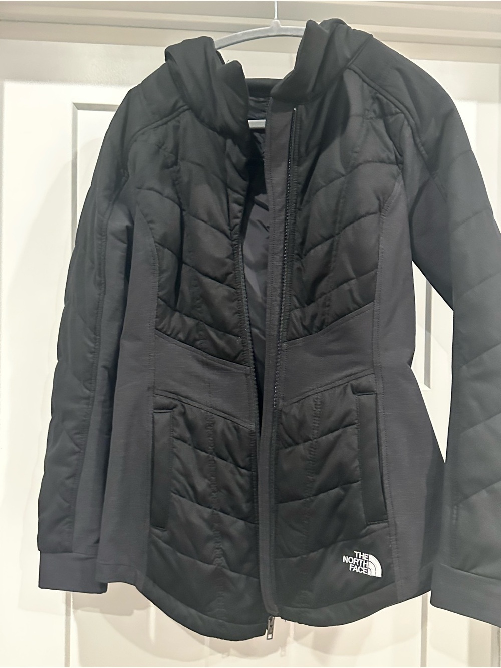The North Face Women's Black Quilted Softshell Hybrid Jacket with Hood